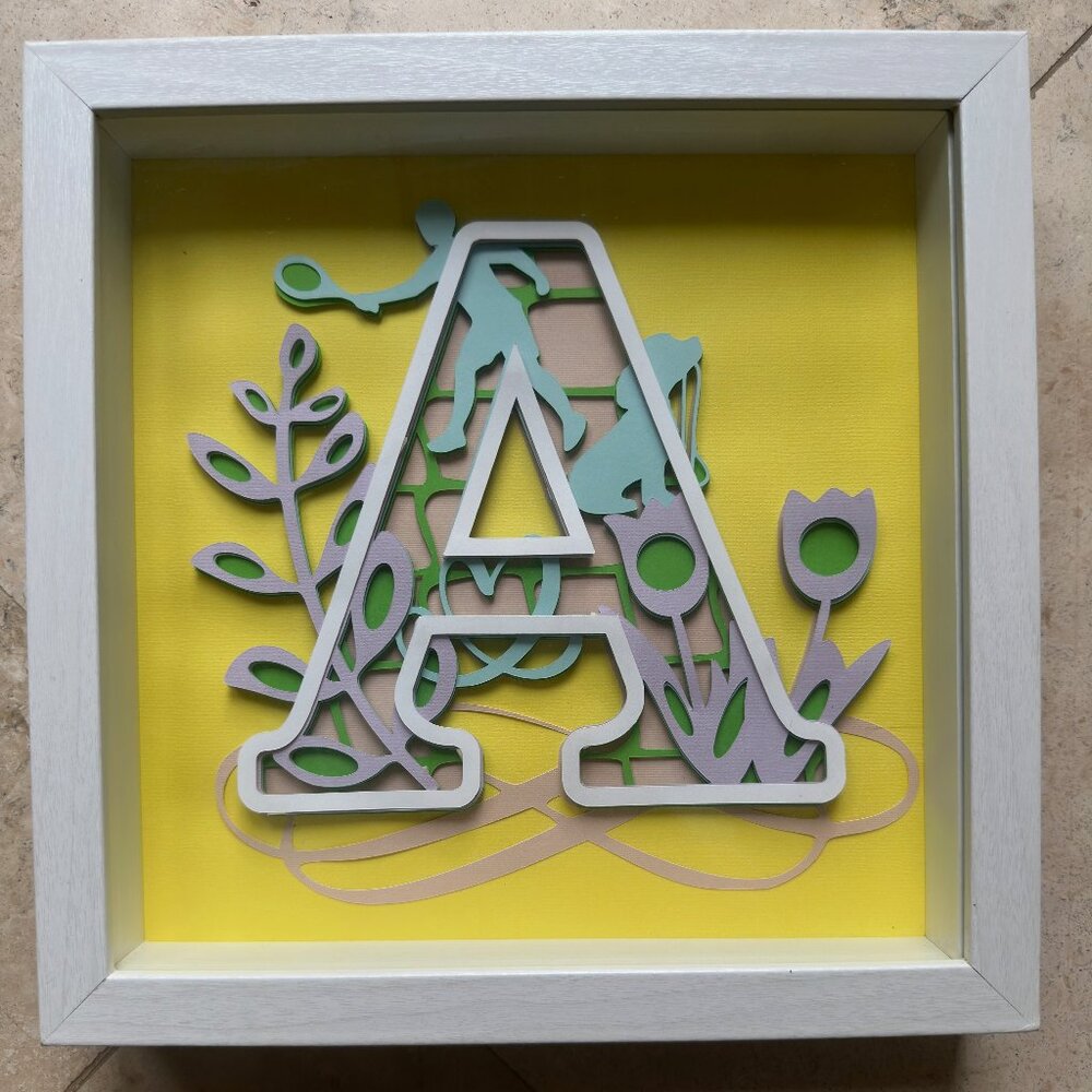 Mandala Letter A in White Shadow Box Frame 9"x9" Cardstock 5 layers